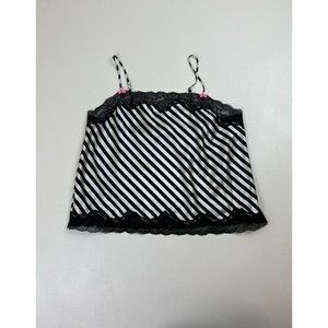 Vtg 90s Victorias Secret Black/White Striped Lingerie Top Camisole w/Lace Sz L